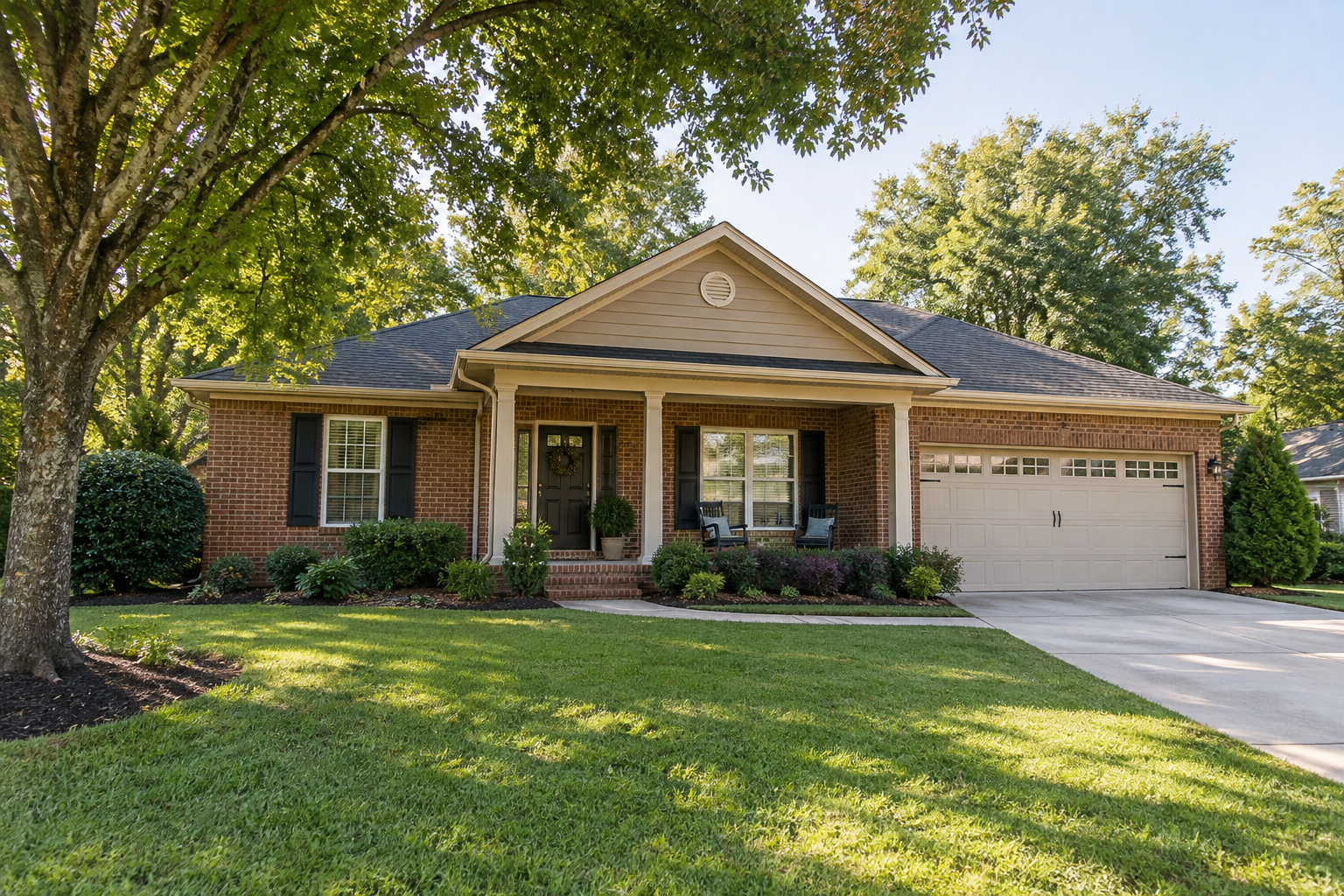 Brick single-story house with a tidy front yard and driveway in Easley, South Carolina.